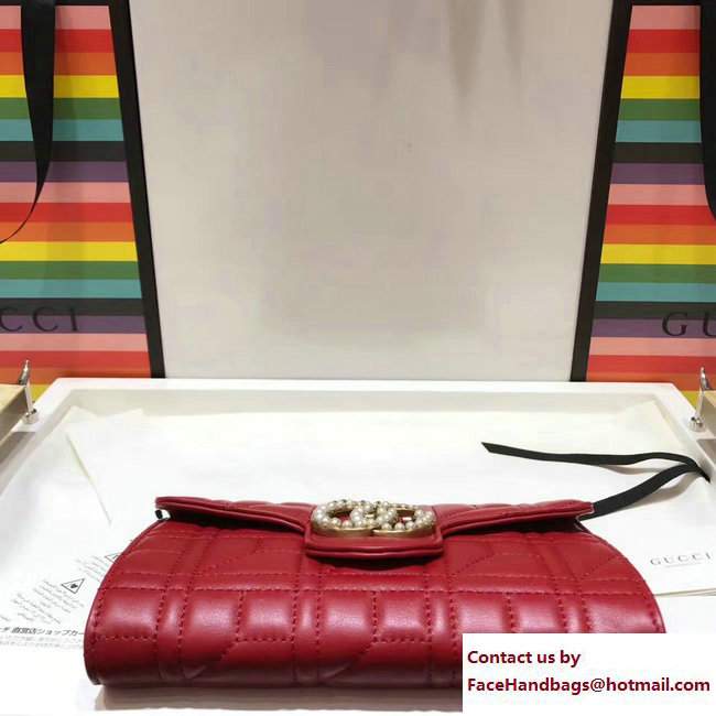 Gucci GG Pearls Marmont Matelasse Chain Mini Bag 443122 Red 2017
