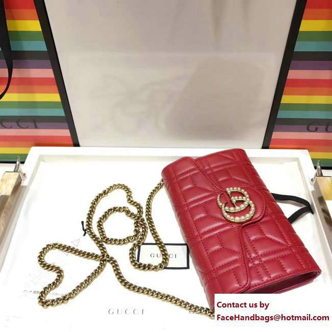 Gucci GG Pearls Marmont Matelasse Chain Mini Bag 443122 Red 2017