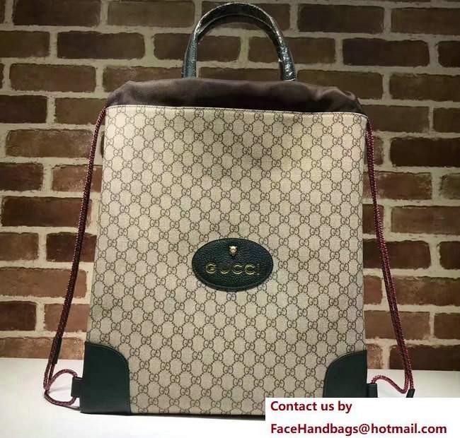 Gucci GG Supreme Drawstring Backpack Bag 473872 Green 2017 - Click Image to Close