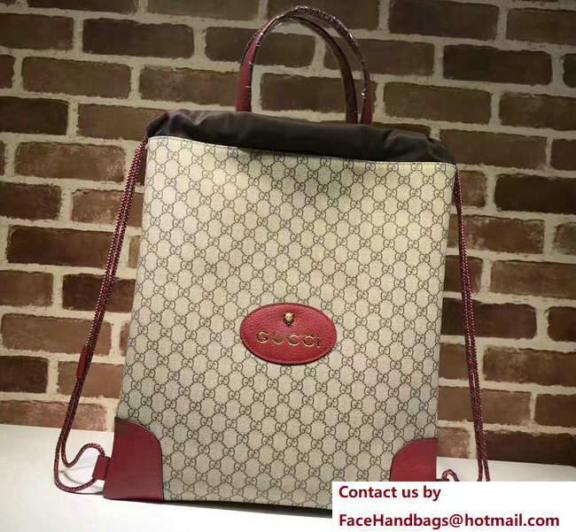 Gucci GG Supreme Drawstring Backpack Bag 473872 Red 2017