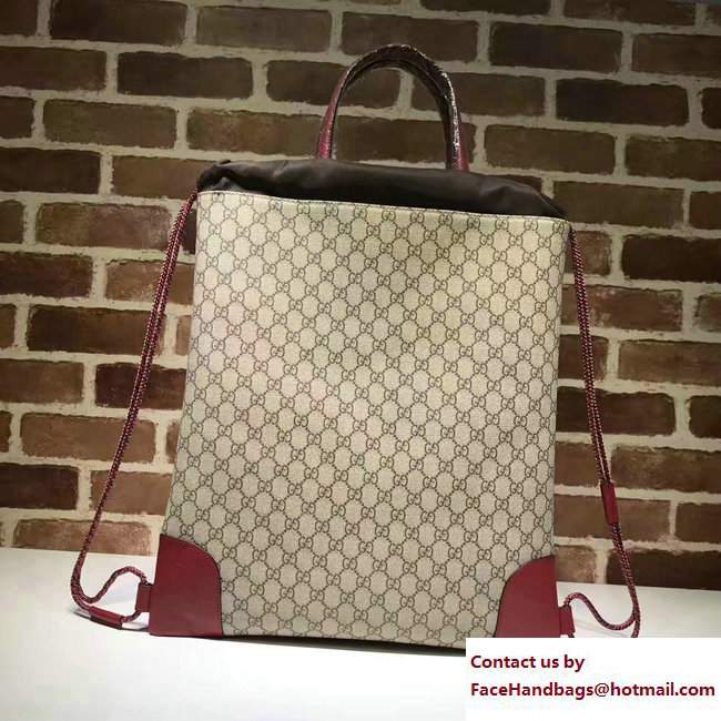 Gucci GG Supreme Drawstring Backpack Bag 473872 Red 2017 - Click Image to Close