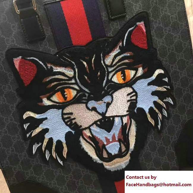 Gucci GG Supreme Tote Bag with Embroidered Angry Cat 478326 2017 - Click Image to Close