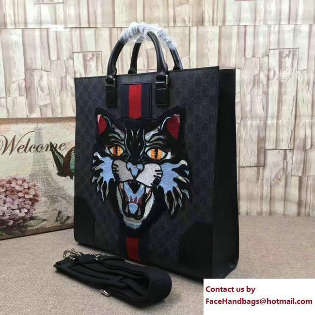 Gucci GG Supreme Tote Bag with Embroidered Angry Cat 478326 2017 - Click Image to Close