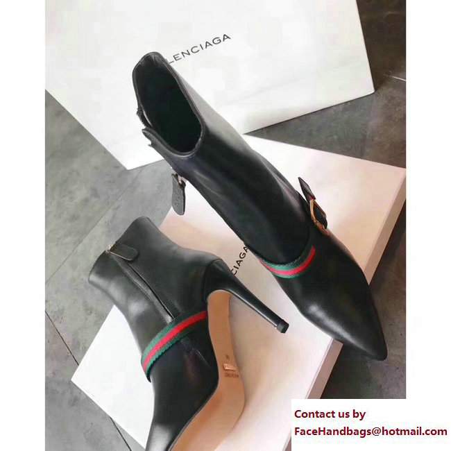 Gucci Heel 10cm Sylvie Web Leather Ankle Boots 475653 Black 2017 - Click Image to Close