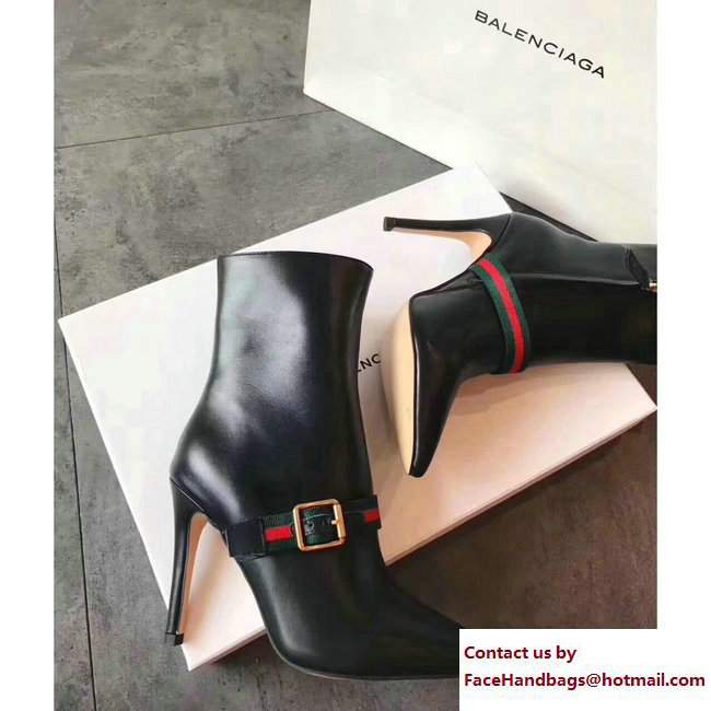 Gucci Heel 10cm Sylvie Web Leather Ankle Boots 475653 Black 2017