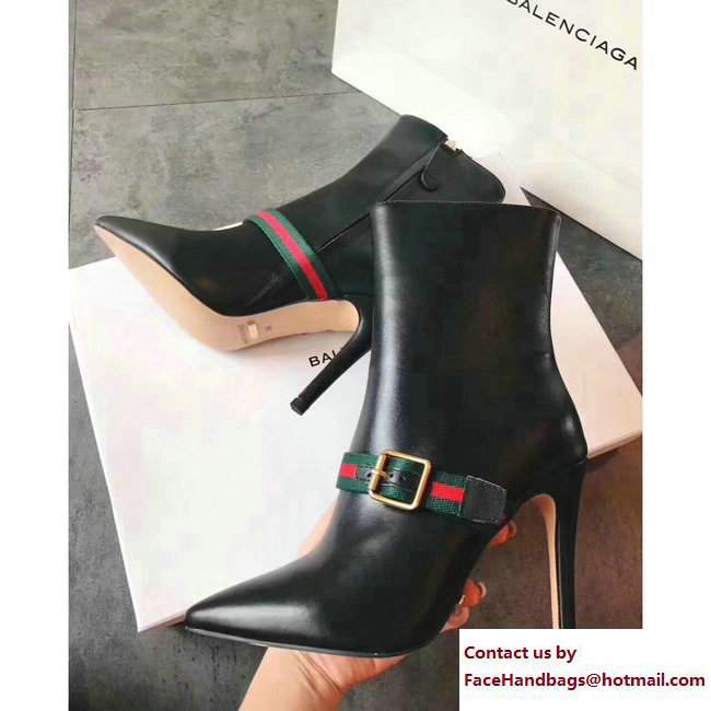 Gucci Heel 10cm Sylvie Web Leather Ankle Boots 475653 Black 2017 - Click Image to Close