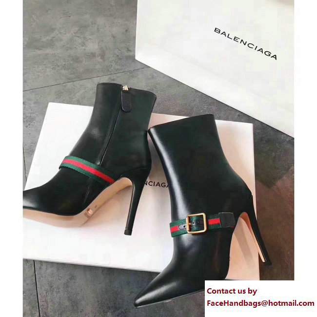 Gucci Heel 10cm Sylvie Web Leather Ankle Boots 475653 Black 2017