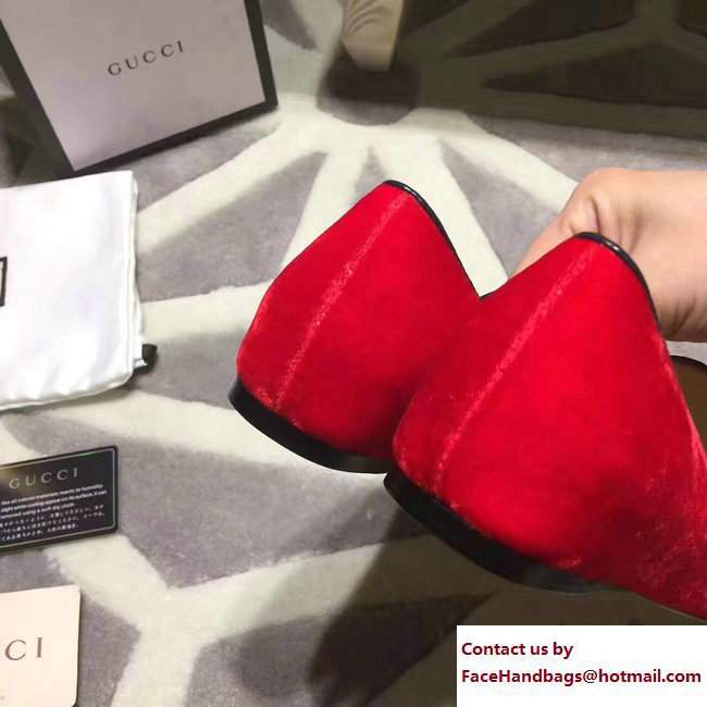 Gucci Heel 3cm Pearl And Bee Velvet Ballet Loafers 474491 Red 2017 - Click Image to Close