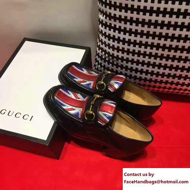 Gucci Heel 5.5cm Square Toe Horsebit Loafers 452773 Union Jack 2017