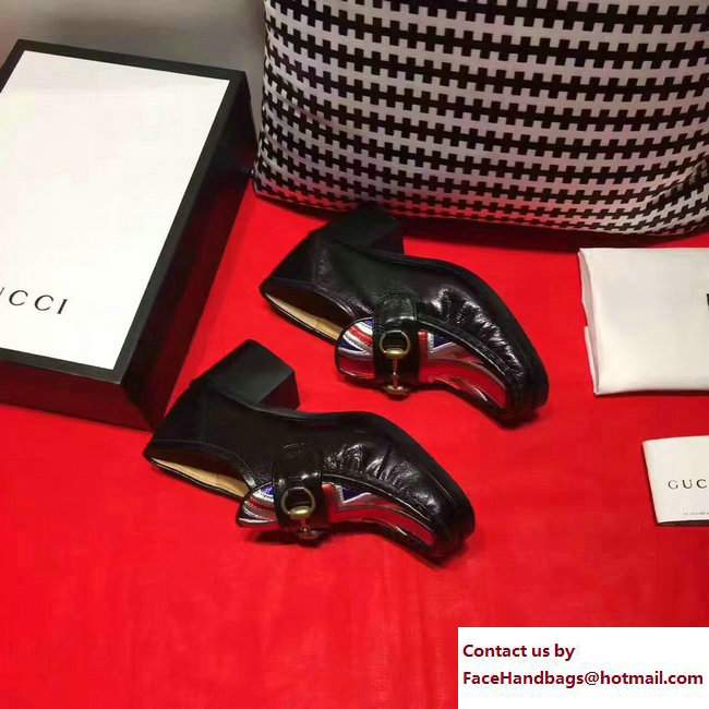 Gucci Heel 5.5cm Square Toe Horsebit Loafers 452773 Union Jack 2017 - Click Image to Close