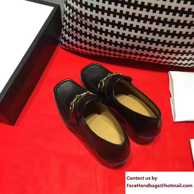 Gucci Heel 5.5cm Square Toe Horsebit Loafers 460118 Black 2017 - Click Image to Close