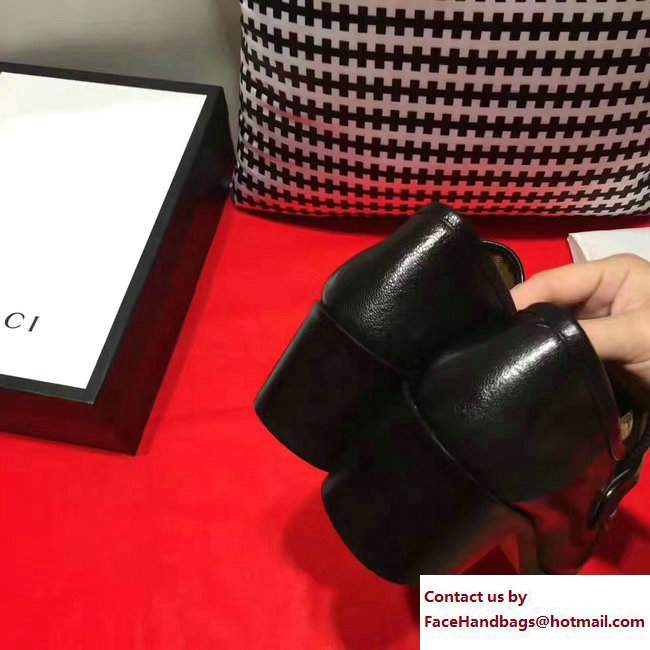 Gucci Heel 5.5cm Square Toe Horsebit Loafers 460118 Black 2017 - Click Image to Close