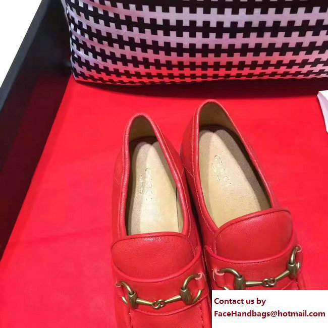 Gucci Heel 5.5cm Square Toe Horsebit Loafers 460118 Red 2017