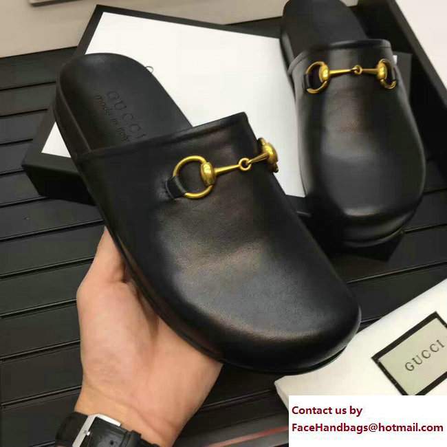 Gucci Horsebit Detail Leather Men's Slipper 449922 Black 2017