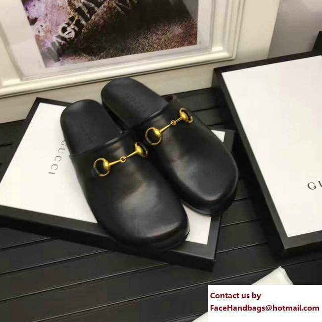Gucci Horsebit Detail Leather Men's Slipper 449922 Black 2017