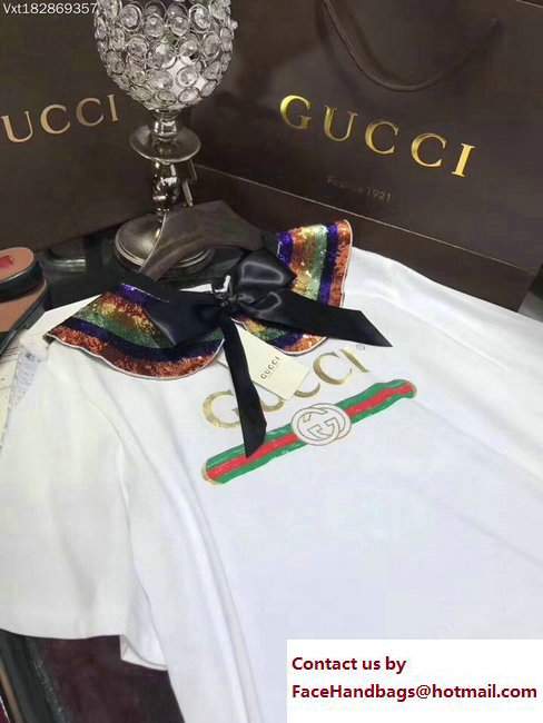 Gucci Logo Collared Cotton T-Shirt And Bow Skirt Suit 2017