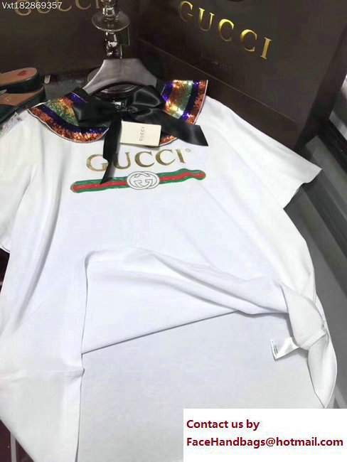 Gucci Logo Collared Cotton T-Shirt And Bow Skirt Suit 2017 - Click Image to Close