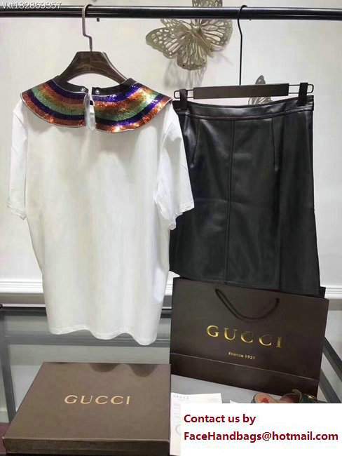 Gucci Logo Collared Cotton T-Shirt And Bow Skirt Suit 2017 - Click Image to Close