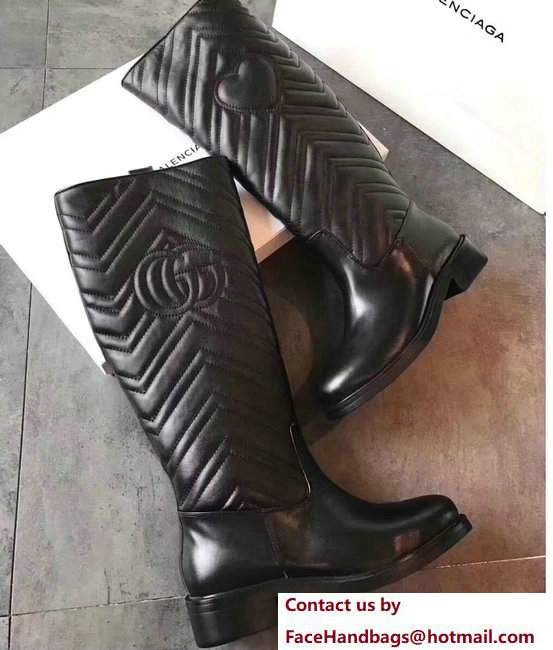 Gucci Matelasse Chevron Leather Knee Boots Black 2017 - Click Image to Close