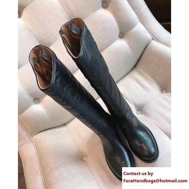 Gucci Matelasse Chevron Leather Knee Boots Black 2017 - Click Image to Close