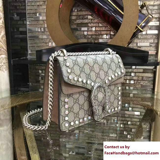 Gucci Mini Dionysus Crystal GG Supreme Canvas Shoulder Bag 421970 Apricot 2017 - Click Image to Close