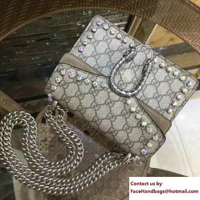 Gucci Mini Dionysus Crystal GG Supreme Canvas Shoulder Bag 421970 Apricot 2017 - Click Image to Close