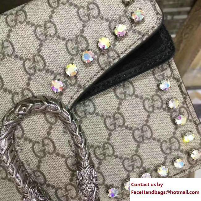 Gucci Mini Dionysus Crystal GG Supreme Canvas Shoulder Bag 421970 Black 2017 - Click Image to Close