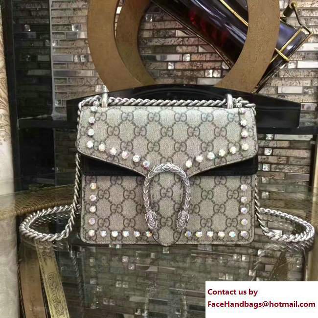 Gucci Mini Dionysus Crystal GG Supreme Canvas Shoulder Bag 421970 Black 2017