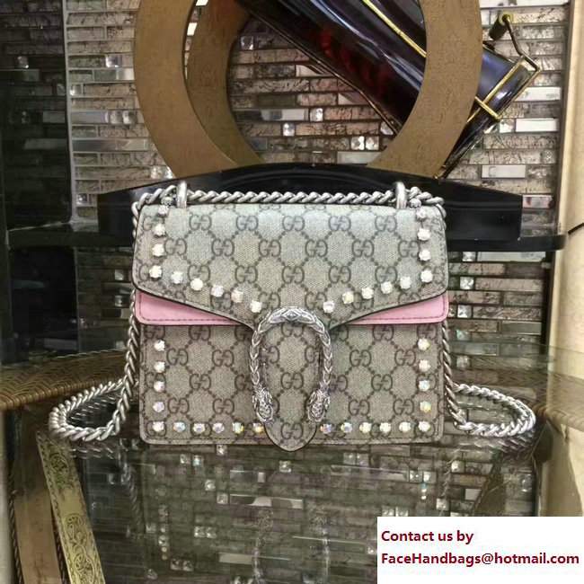 Gucci Mini Dionysus Crystal GG Supreme Canvas Shoulder Bag 421970 Pink 2017