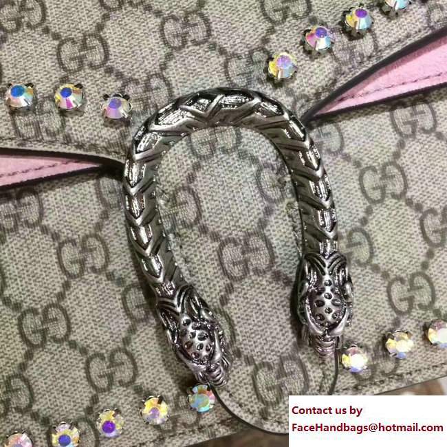 Gucci Mini Dionysus Crystal GG Supreme Canvas Shoulder Bag 421970 Pink 2017 - Click Image to Close
