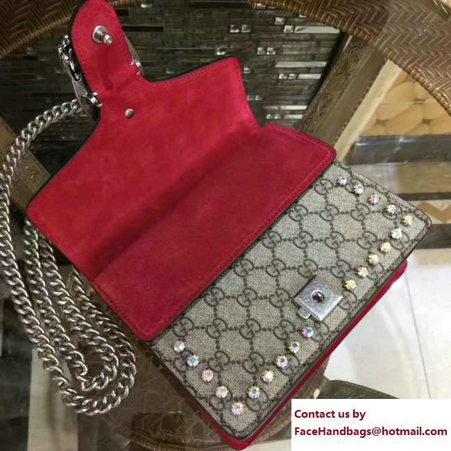 Gucci Mini Dionysus Crystal GG Supreme Canvas Shoulder Bag 421970 Red 2017 - Click Image to Close