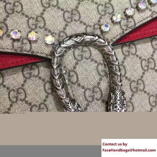 Gucci Mini Dionysus Crystal GG Supreme Canvas Shoulder Bag 421970 Red 2017 - Click Image to Close