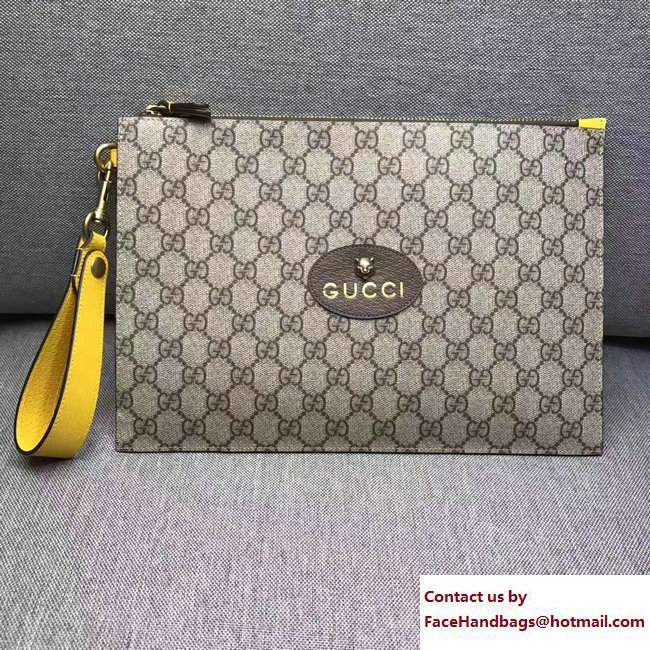 Gucci Neo Vintage GG Supreme Pouch Clutch Bag 473956 Yellow 2017 - Click Image to Close