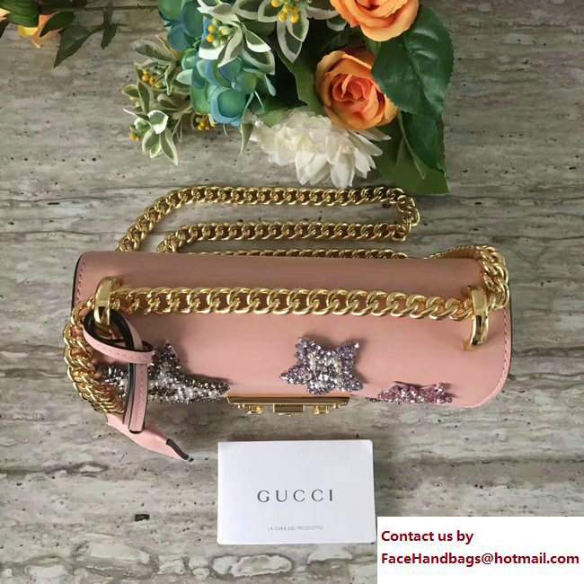 Gucci Padlock Shoulder Small bag 432182 Crystal Embroidered Star Pink 2017