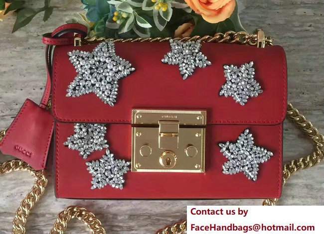 Gucci Padlock Shoulder Small bag 432182 Crystal Embroidered Star Red 2017