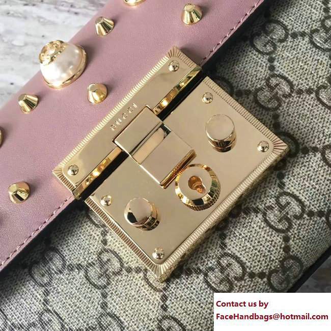 Gucci Padlock Shoulder Small bag 432182 GG Supreme Pearl Studs Pink 2017 - Click Image to Close