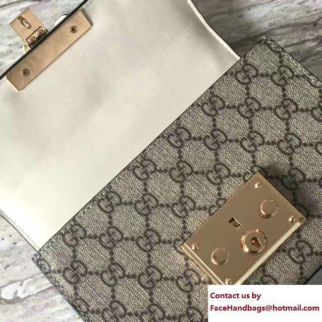 Gucci Padlock Shoulder Small bag 432182 GG Supreme Pearl Studs White 2017 - Click Image to Close