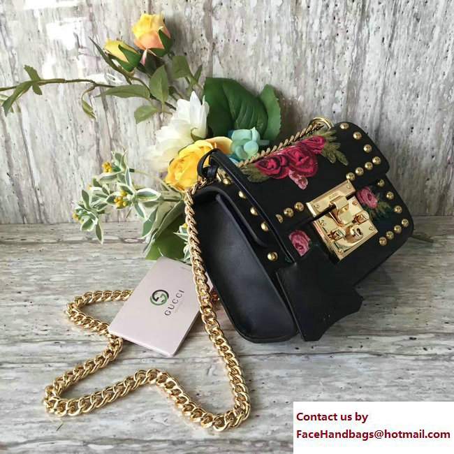 Gucci Padlock Shoulder Small bag 432182 Rose Embroidered Black 2017