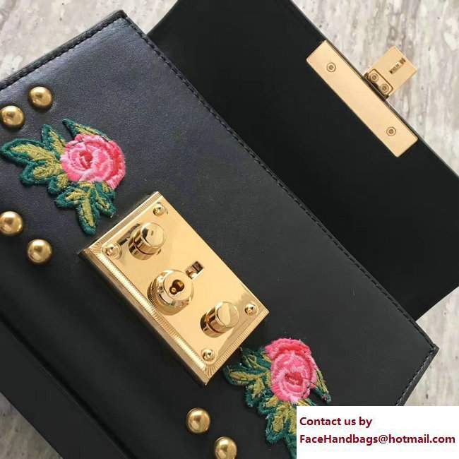 Gucci Padlock Shoulder Small bag 432182 Rose Embroidered Black 2017 - Click Image to Close