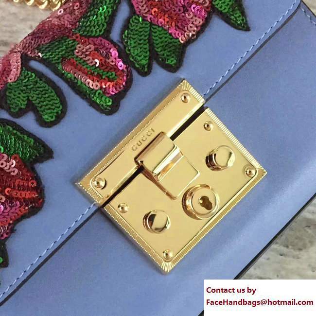 Gucci Padlock Shoulder Small bag 432182 Rose Embroidered Sequins Light Blue 2017 - Click Image to Close