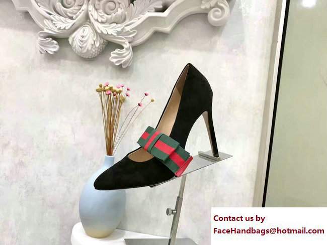 Gucci Point Toe Ballet Flats/Pumps Suede Black with Removable Sylvie Web Bow 2017 - Click Image to Close