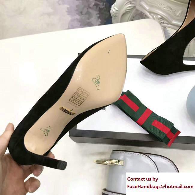 Gucci Point Toe Ballet Flats/Pumps Suede Black with Removable Sylvie Web Bow 2017 - Click Image to Close