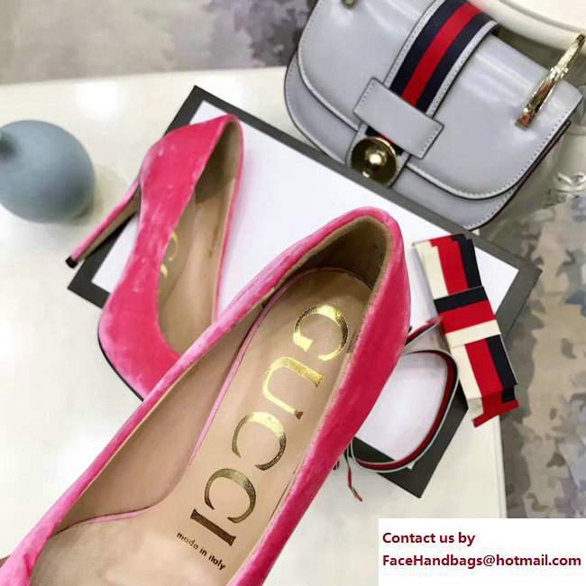 Gucci Point Toe Ballet Flats/Pumps Velvet Pink with Removable Sylvie Web Bow 2017 - Click Image to Close
