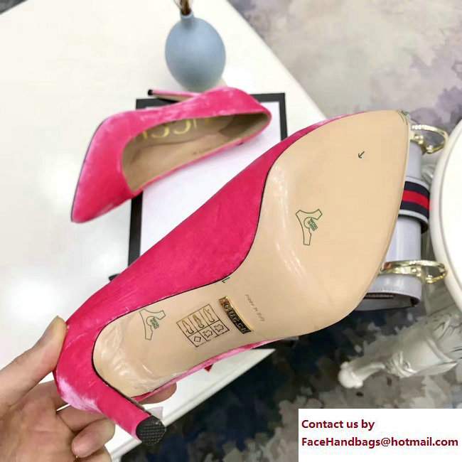 Gucci Point Toe Ballet Flats/Pumps Velvet Pink with Removable Sylvie Web Bow 2017 - Click Image to Close