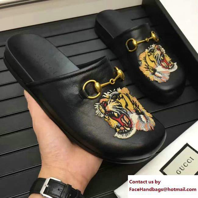 Gucci Pricetown Horsebit Detail Embroidered Snake Men's Slipper Black 2017 - Click Image to Close