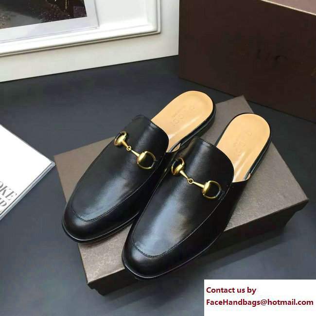 Gucci Princetown Calfskin Horsebit Men's Slipper Sandals 426219 Black 2016 - Click Image to Close