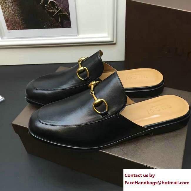 Gucci Princetown Calfskin Horsebit Men's Slipper Sandals 426219 Black 2016 - Click Image to Close