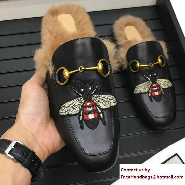 Gucci Princetown Fur Men's Slipper 456133 Bee 2017 - Click Image to Close