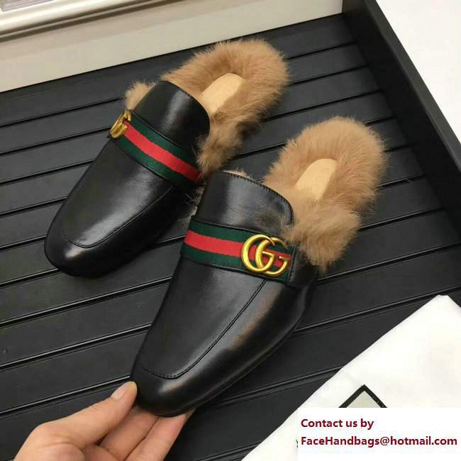 Gucci Princetown Fur Men's Slipper 469950 Web Double G 2017 - Click Image to Close