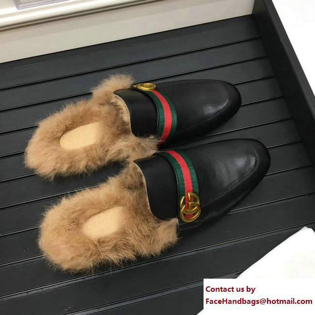 Gucci Princetown Fur Men's Slipper 469950 Web Double G 2017 - Click Image to Close